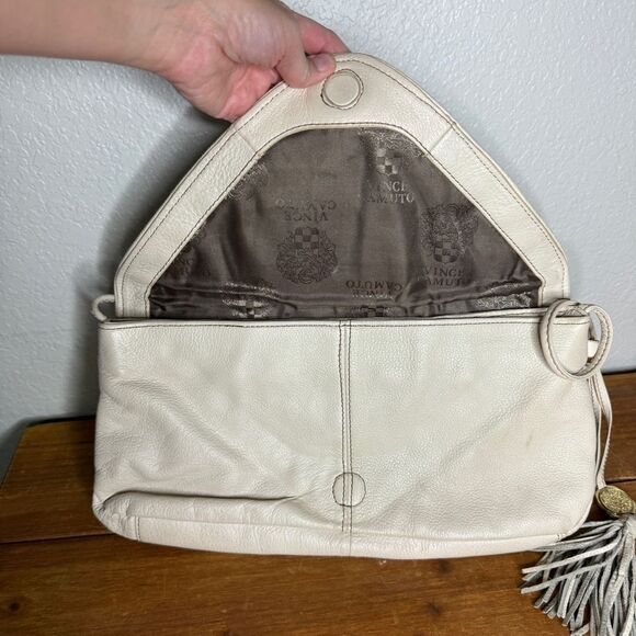 Vince Camuto ivory pebbled leather studded tassel shoulder bag - Picture 5 of 16